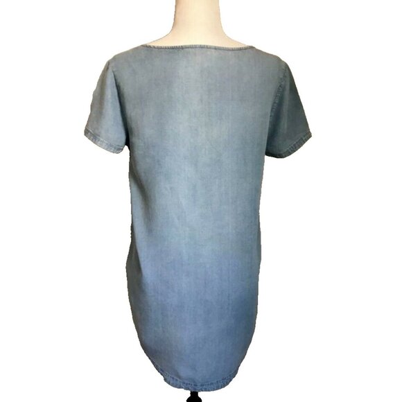 EXPRESS Short Sleeve Hi Lo Tunic Top Blouse Size Small Blue Lyocell Chambray - Picture 4 of 6
